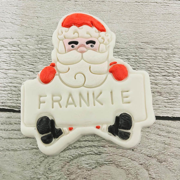 Hand Painted Fondant Cookie - Santa With Name - Pack Of 15